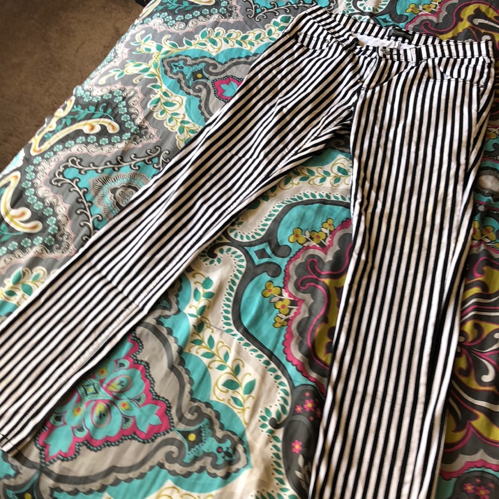 Black and white striped skinny jeans